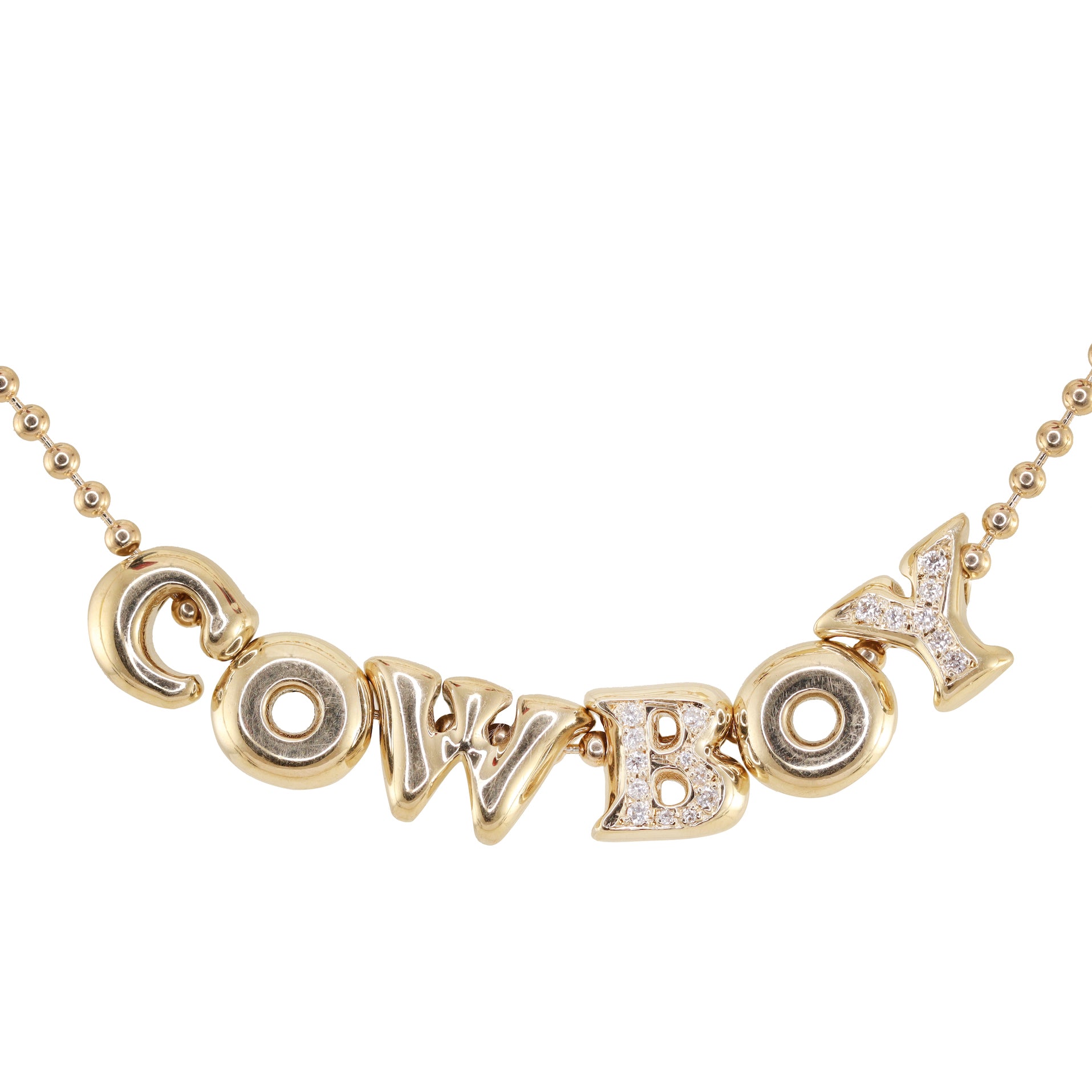 14kt gold diamond COWBOY necklace on ball chain | Luna Skye