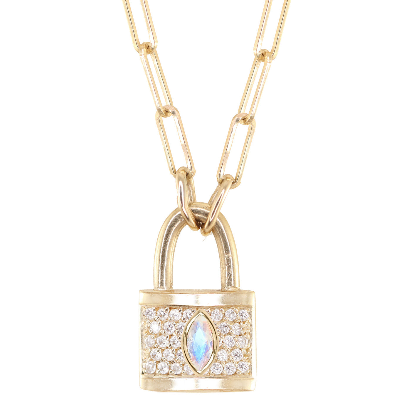 14kt Two Tone Gold Diamond Lock Necklace
