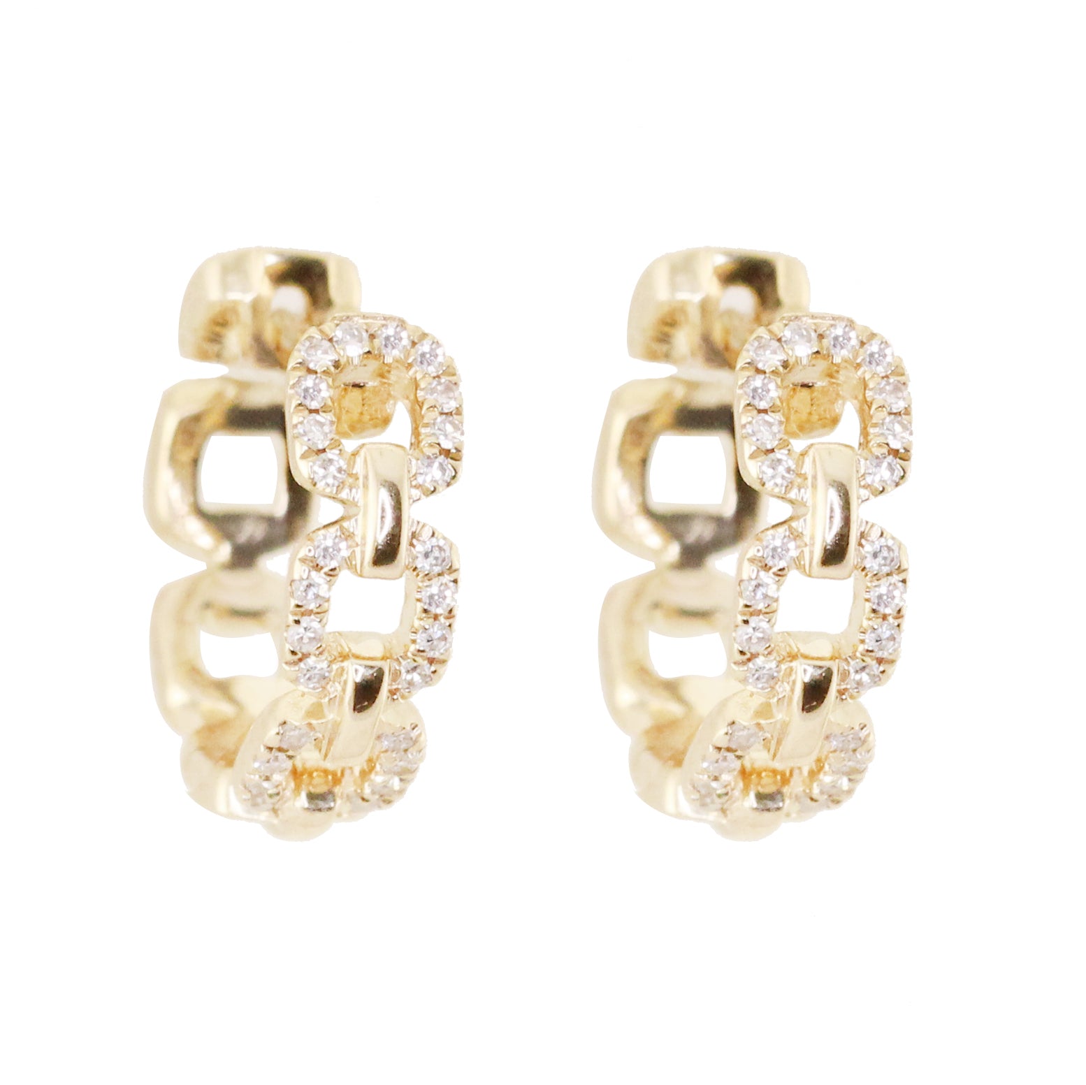 14kt gold and diamond mini chain hoop earrings