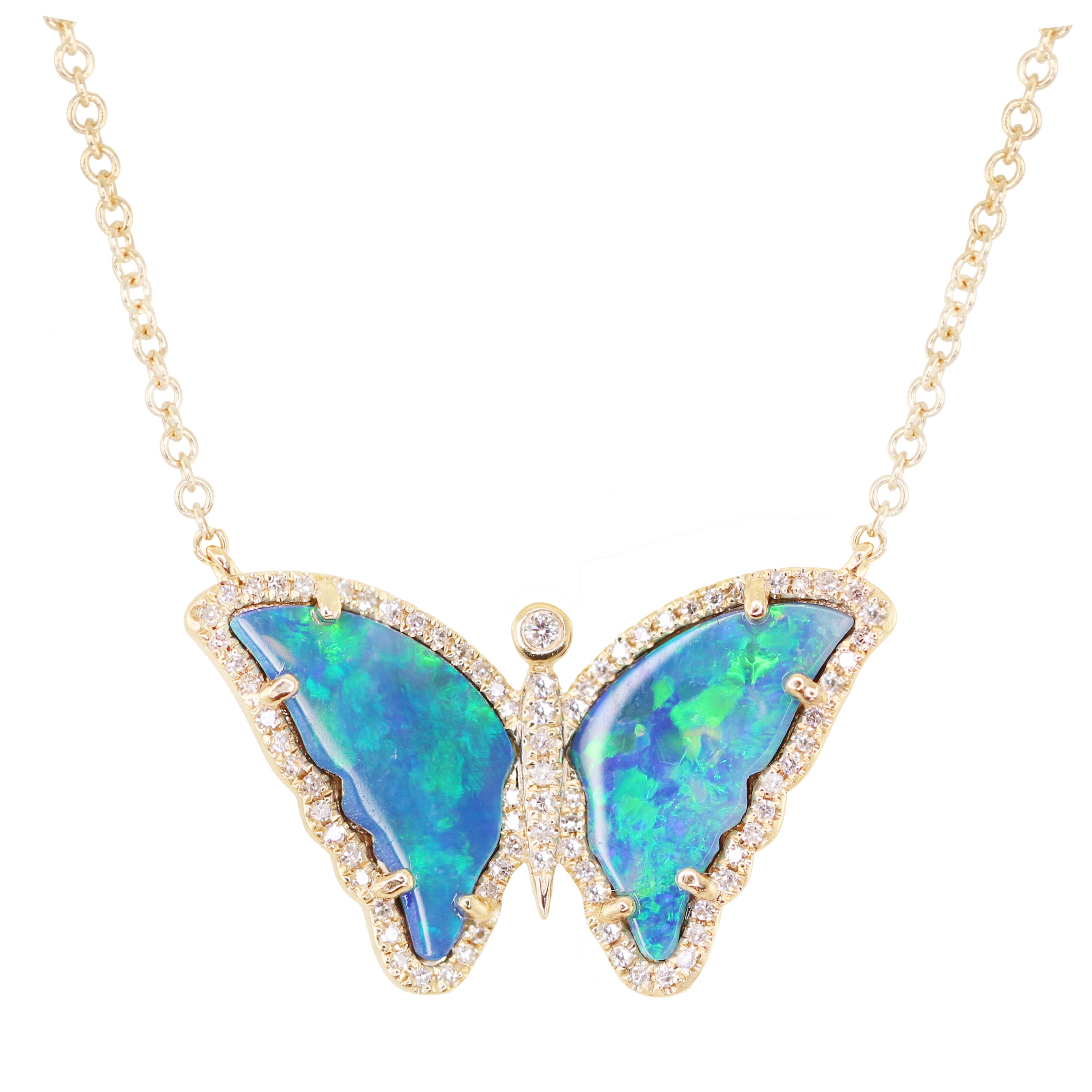 Gold Plated Faux Opal Butterfly Trendy Pendant Necklace 