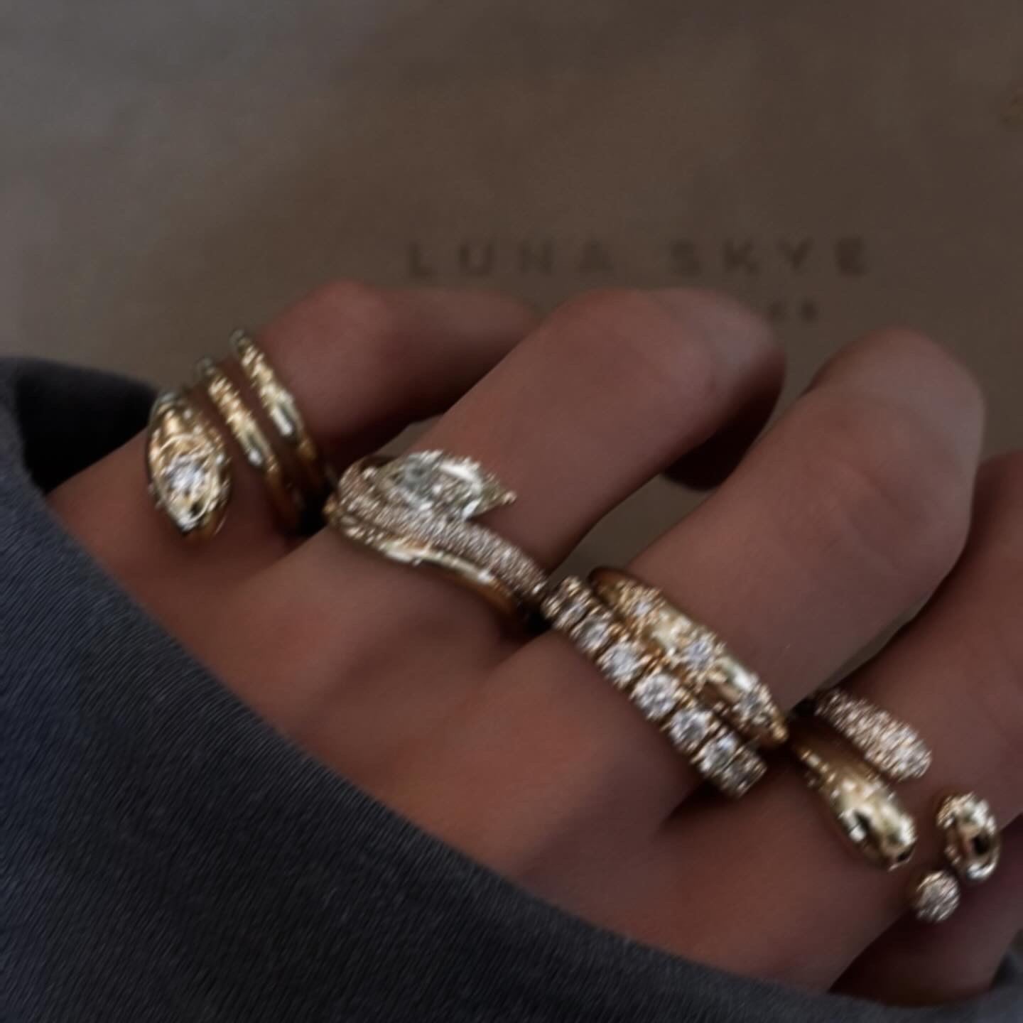 14kt gold and diamond duality stacked dome ring