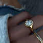 14kt gold cushion diamond button ring