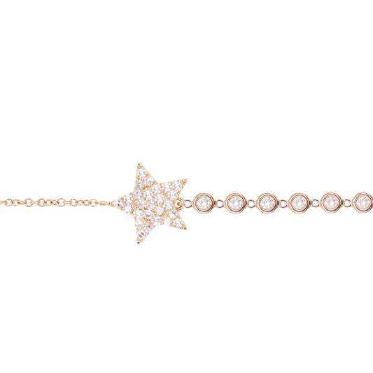 14kt gold and diamond bezel row star bracelet