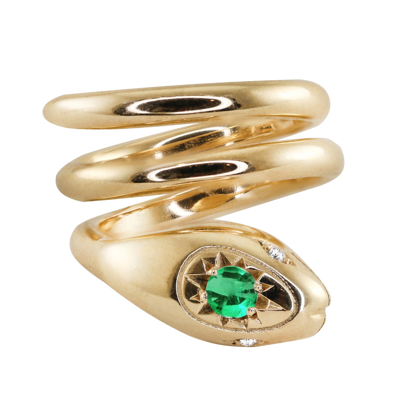 14kt gold coiled emerald snake ring