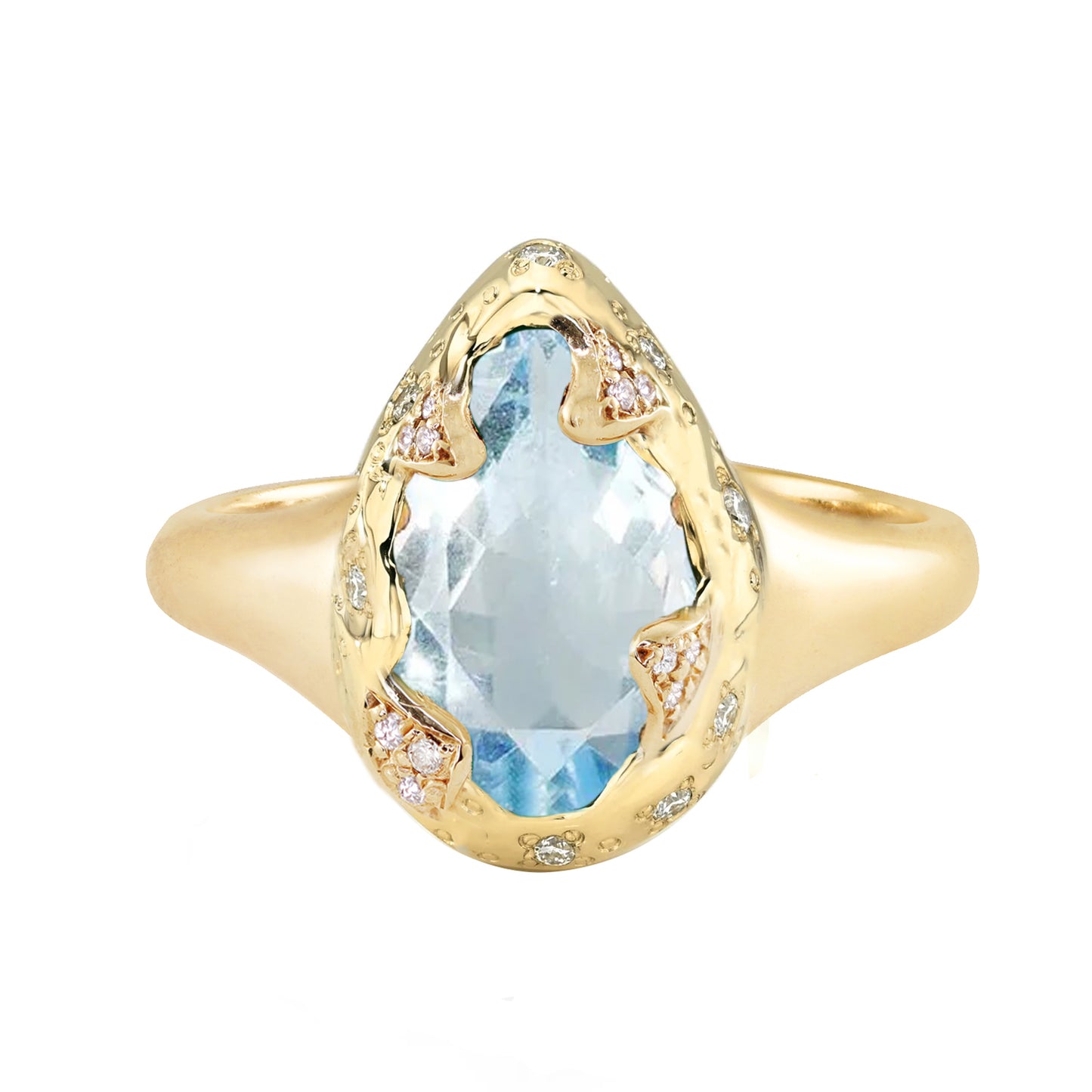 14kt gold and diamond aquamarine claw ring