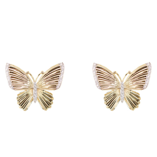 14kt gold and diamond butterfly burst studs