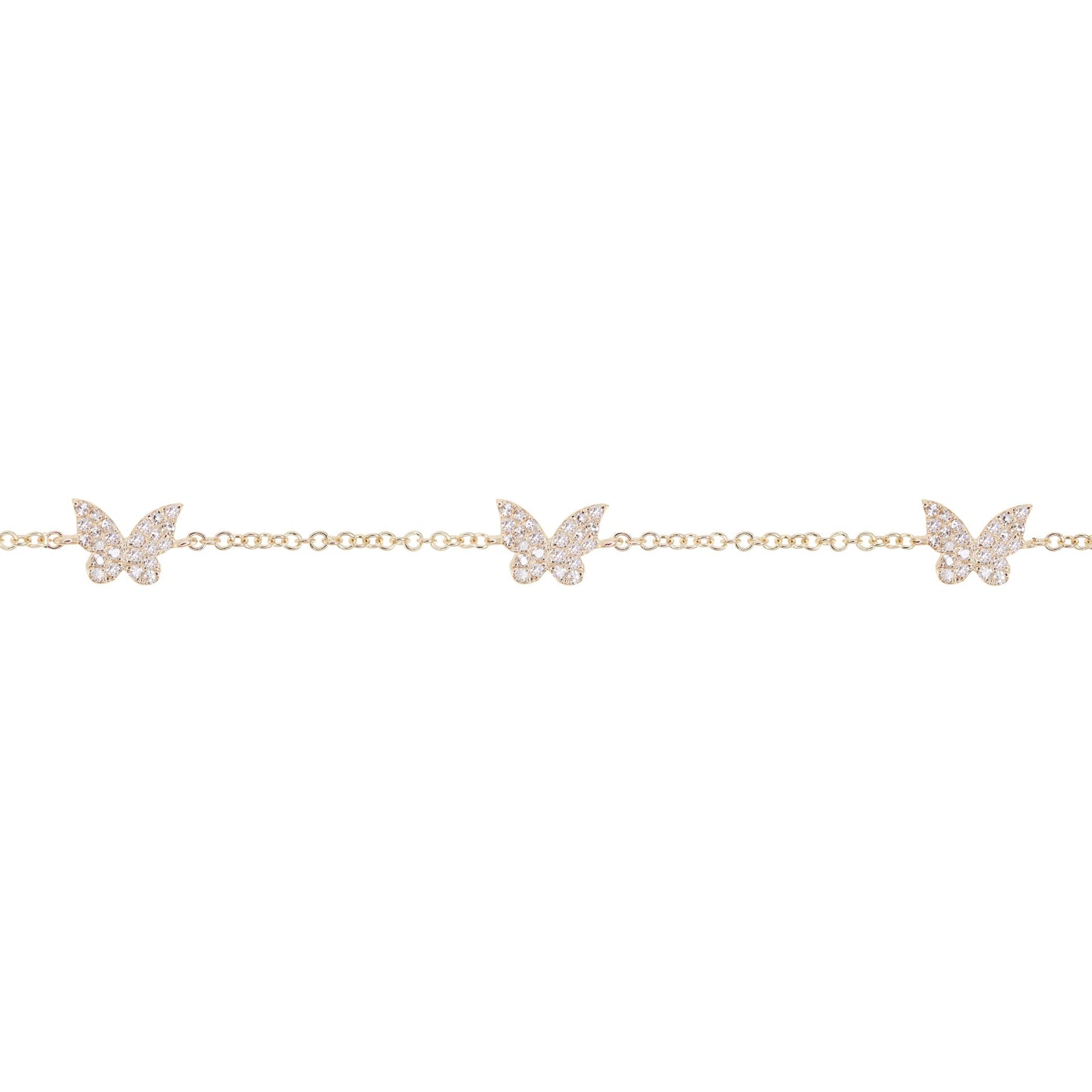 14kt gold and diamond butterfly row bracelet