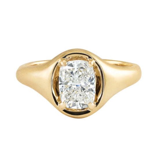 14kt gold cushion diamond button ring