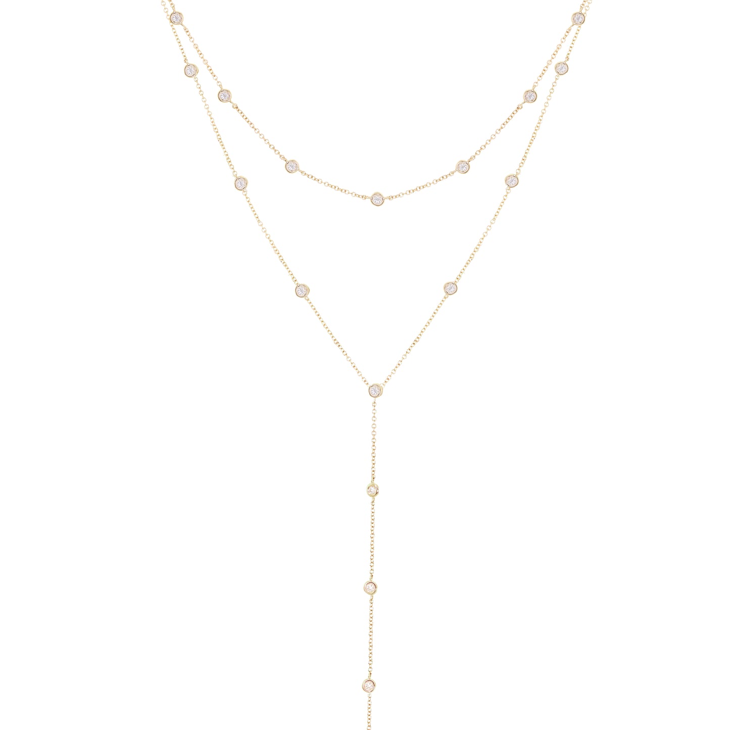 14kt gold diamond bezel choker lariat necklace