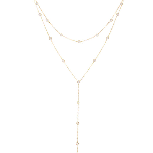 14kt gold diamond bezel choker lariat necklace