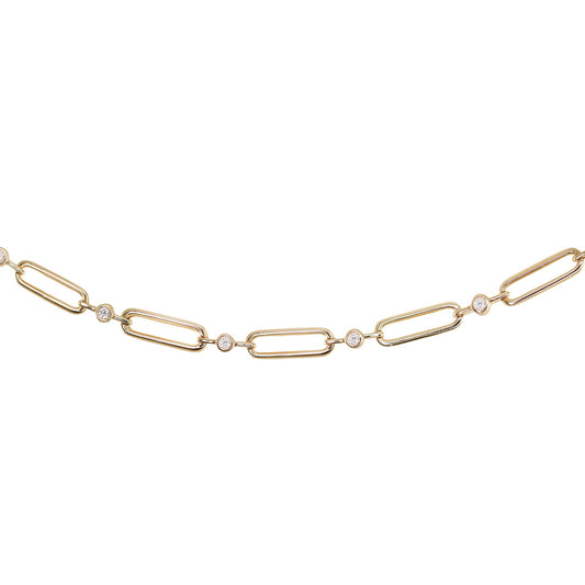 14kt gold diamond bezel paperclip bracelet