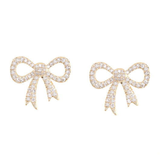 14kt gold diamond bow studs