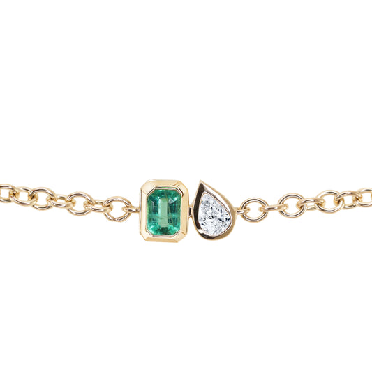 14kt gold diamond and emerald duo bezel bracelet