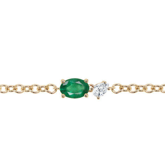 14kt gold diamond and emerald duo prong bracelet