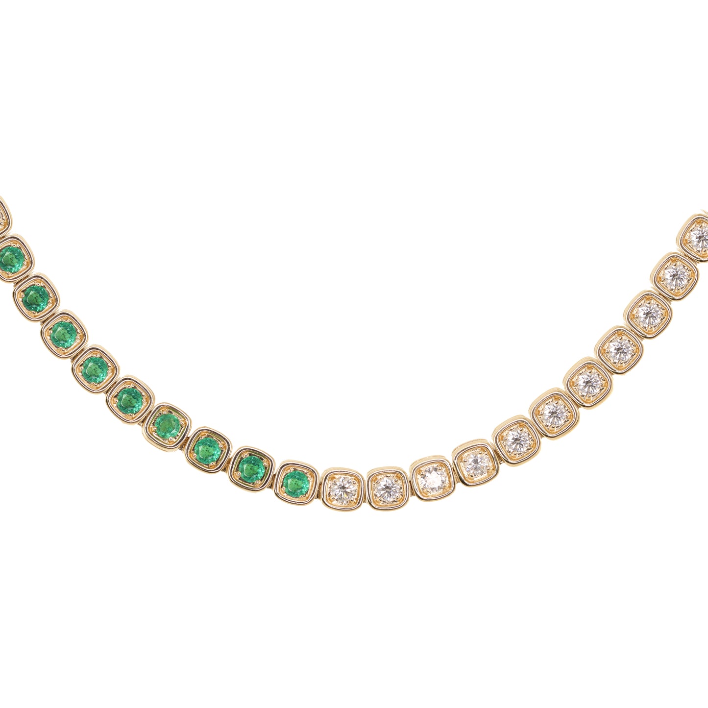 14kt gold split diamond and emerald box necklace