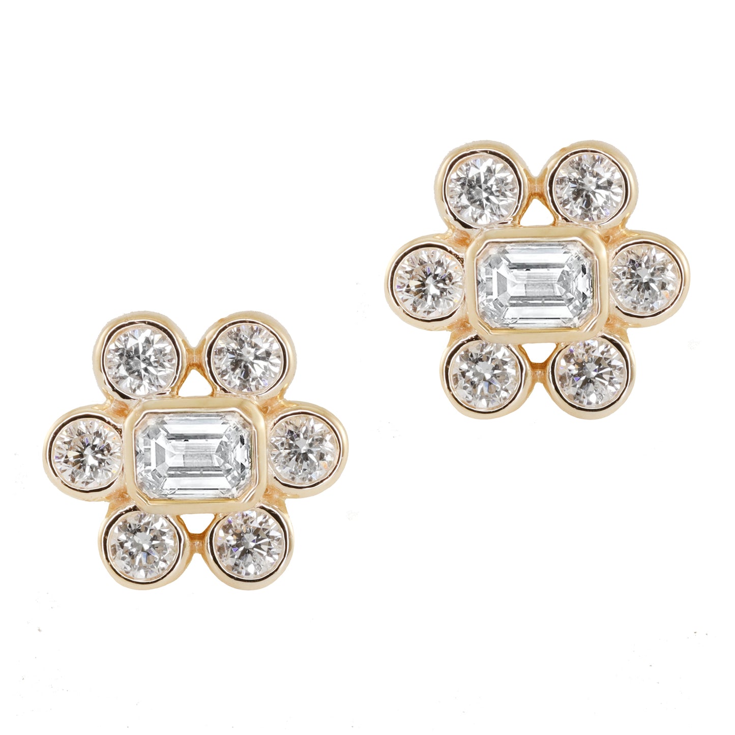 14kt gold and diamond bezel daisy stud earring