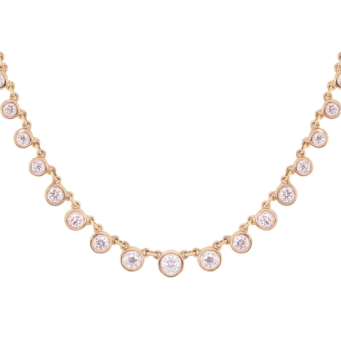 14kt gold graduated diamond bezel necklace