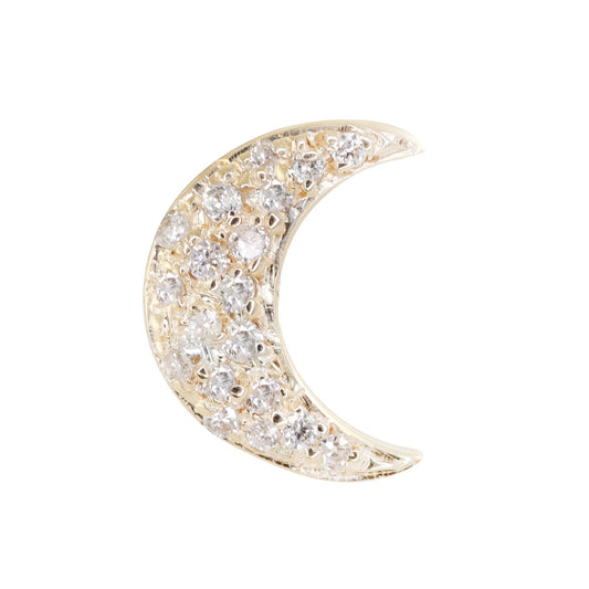 14kt gold full diamond crescent moon single stud