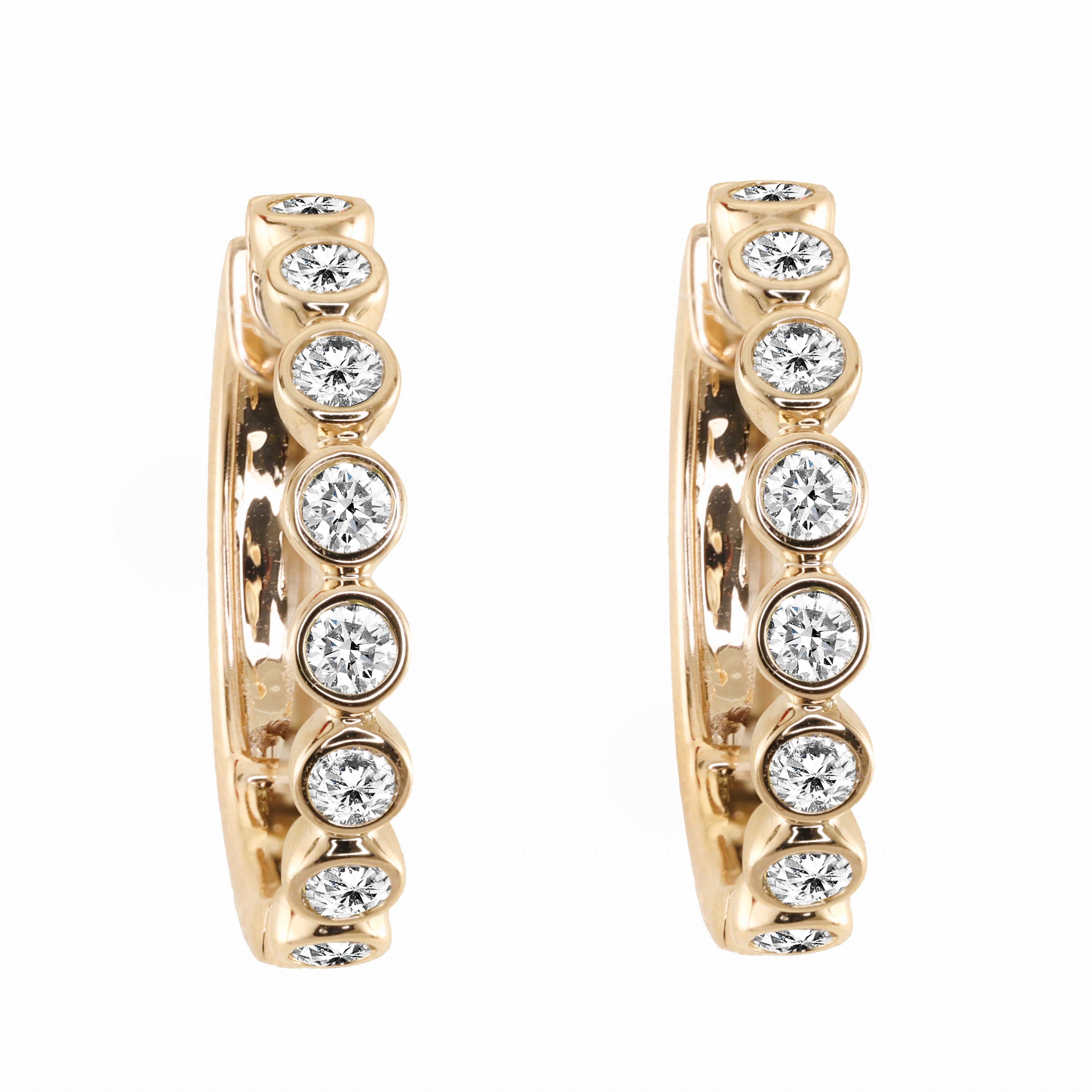 14k Gold Bezel Hoop Earrings for Women - 14k Gold Solitaire online Earrings