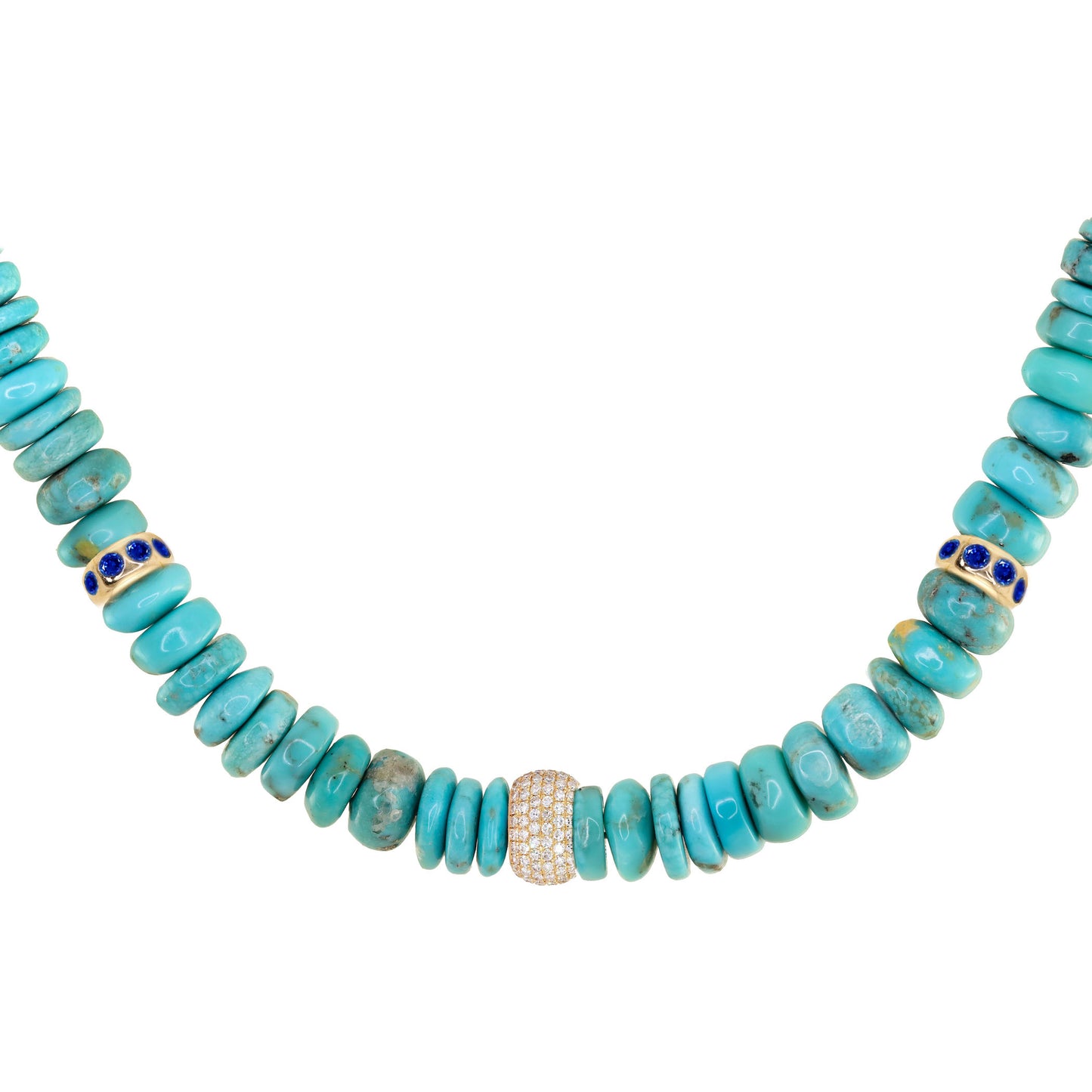 14kt gold turquoise grande diamond bead necklace