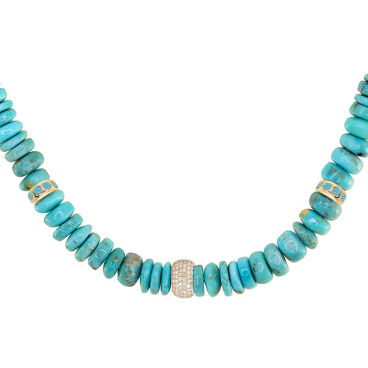 14kt gold turquoise grande diamond bead necklace