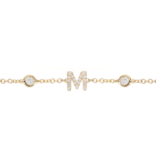 14kt gold diamond bezel initial bracelet