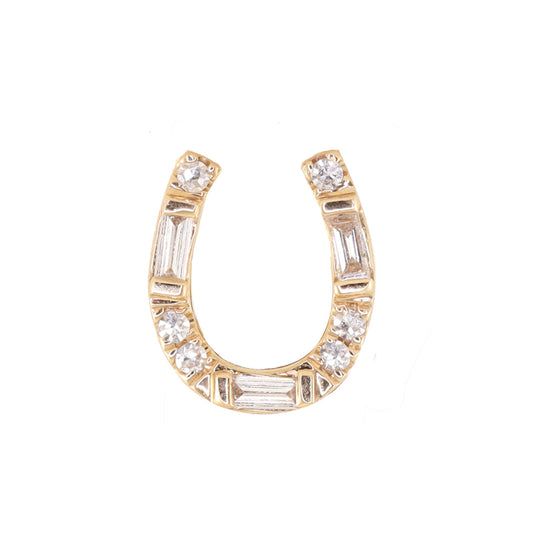 14kt gold and diamond GOOD LUCK mini horseshoe single stud