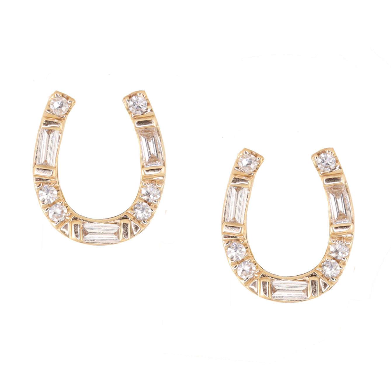 14kt gold and diamond GOOD LUCK mini horseshoe studs