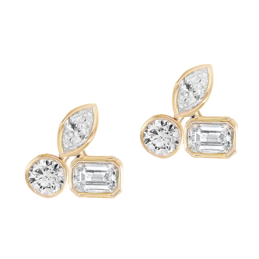 14kt gold mixed diamond cut bezel stud earring