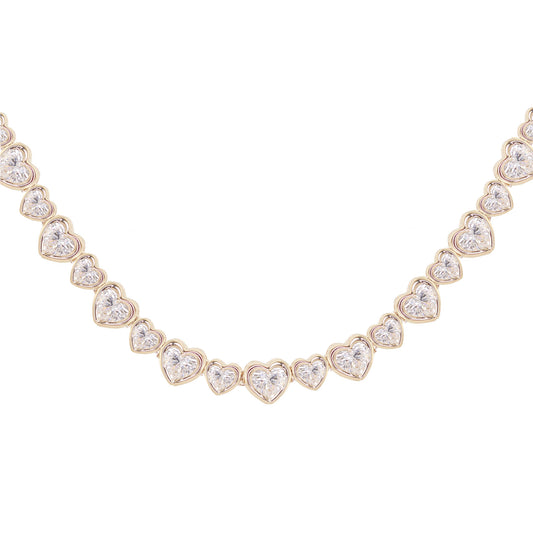 14kt gold mixed heart diamond bezel tennis necklace