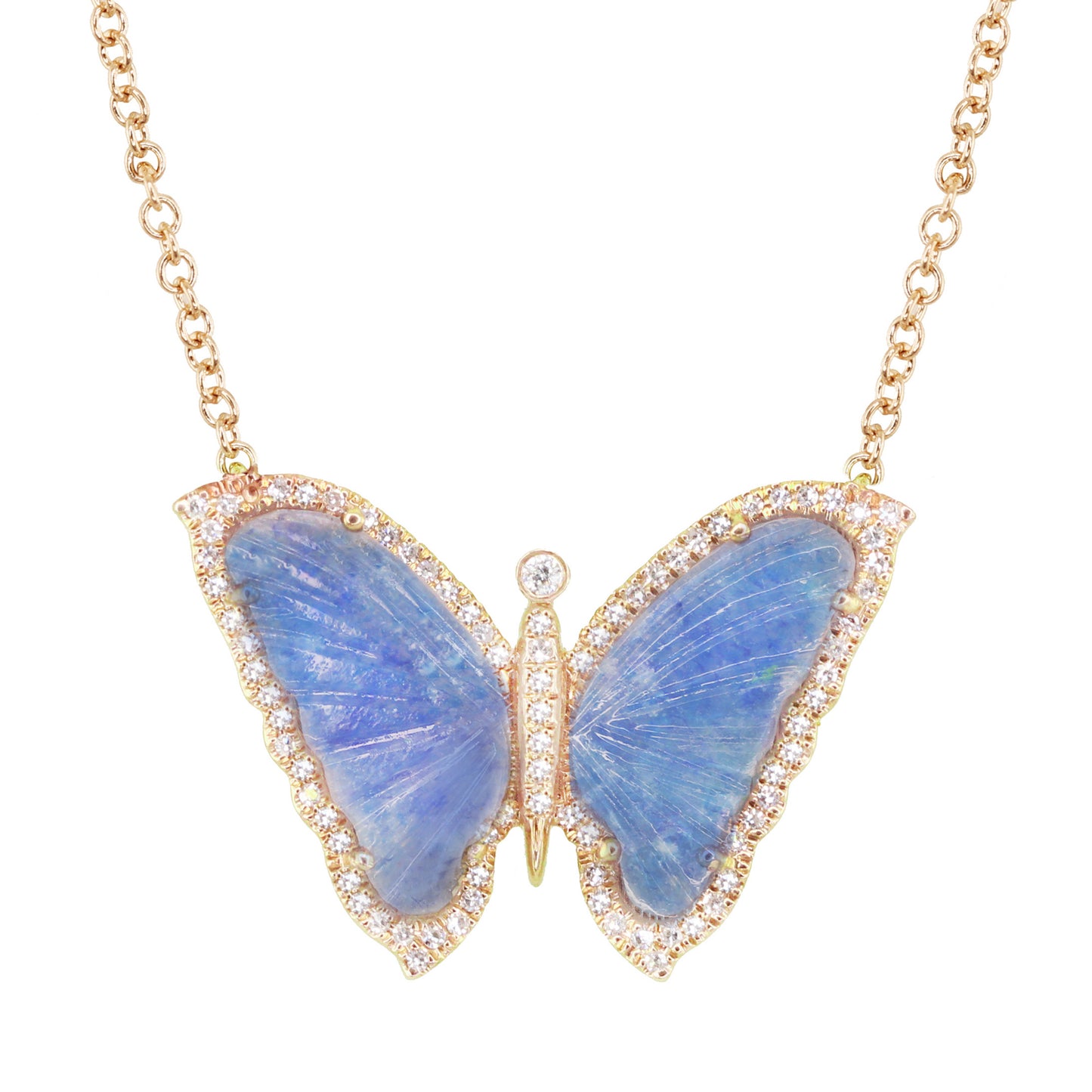 14kt gold and diamond paraiba tourmaline baby butterfly necklace