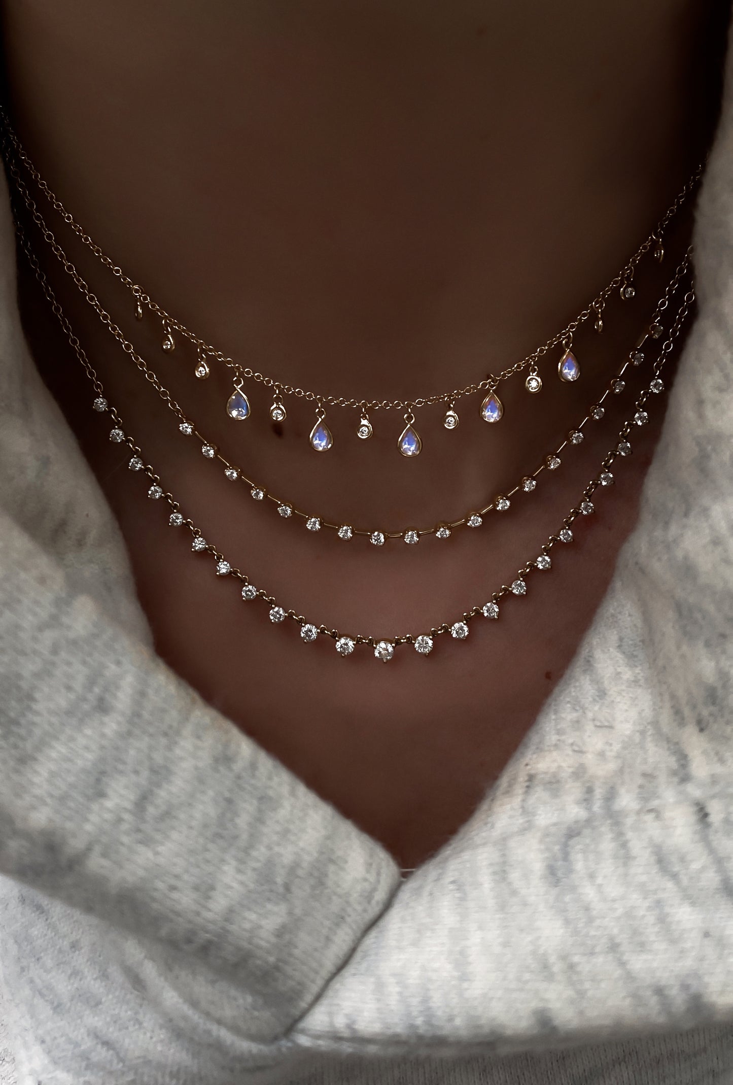 14kt gold and diamond moonstone teardrop drip necklace