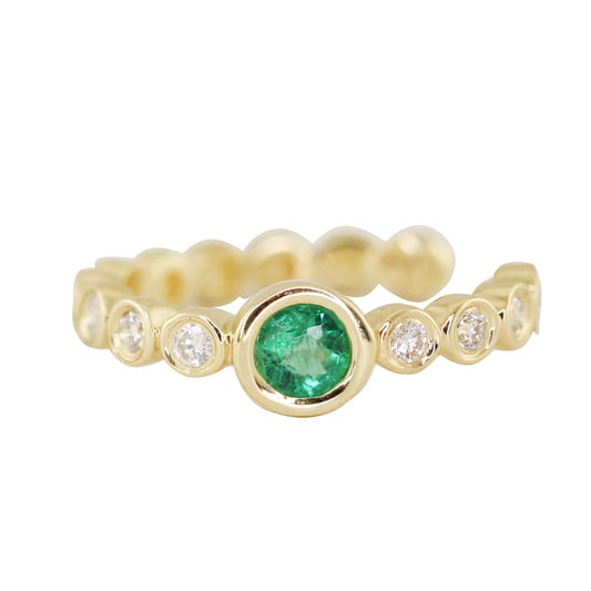 14kt gold and diamond emerald bezel ear band