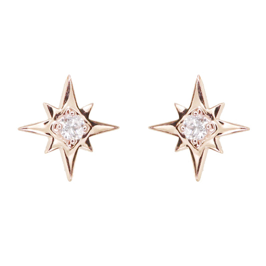 14kt gold single diamond star studs