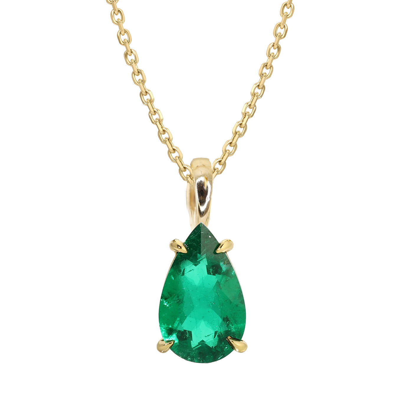 14kt gold solitaire teardrop emerald necklace