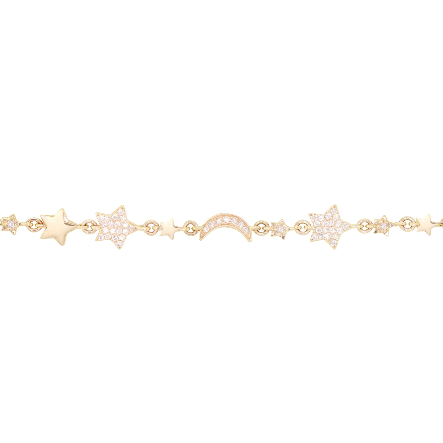 14kt gold diamond moon and star cosmos bracelet