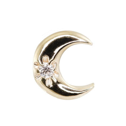 14kt gold diamond starburst crescent moon single stud