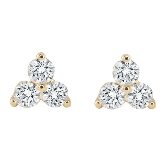 14kt gold three diamond cluster studs