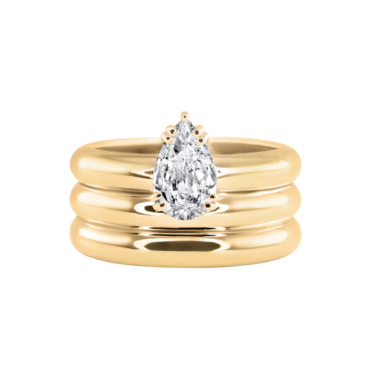 14kt gold three row teardrop diamond ring