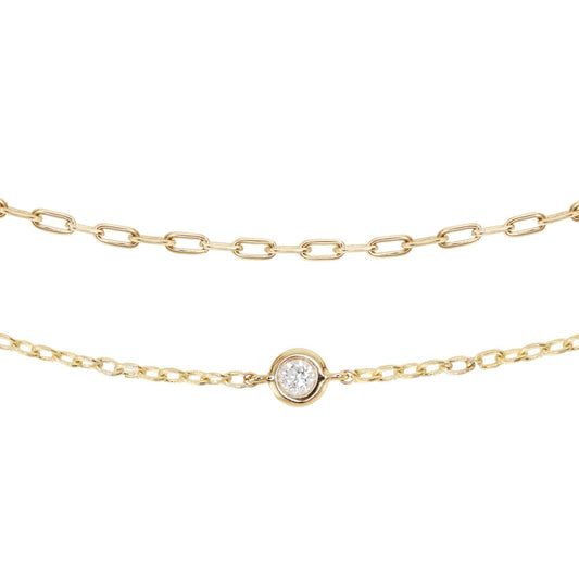 14kt gold two row diamond bezel chain bracelet