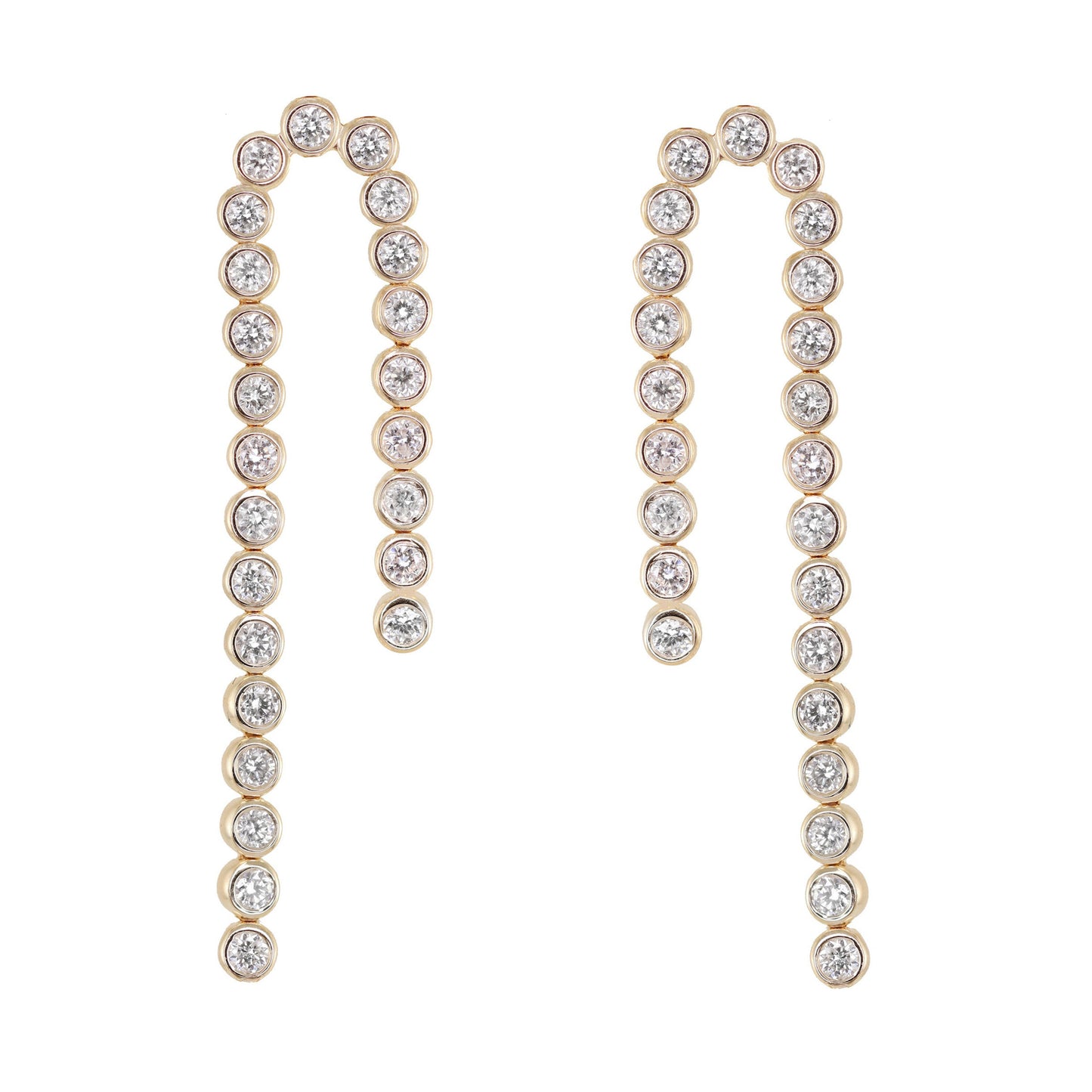 14kt gold two row diamond bezel drip earring