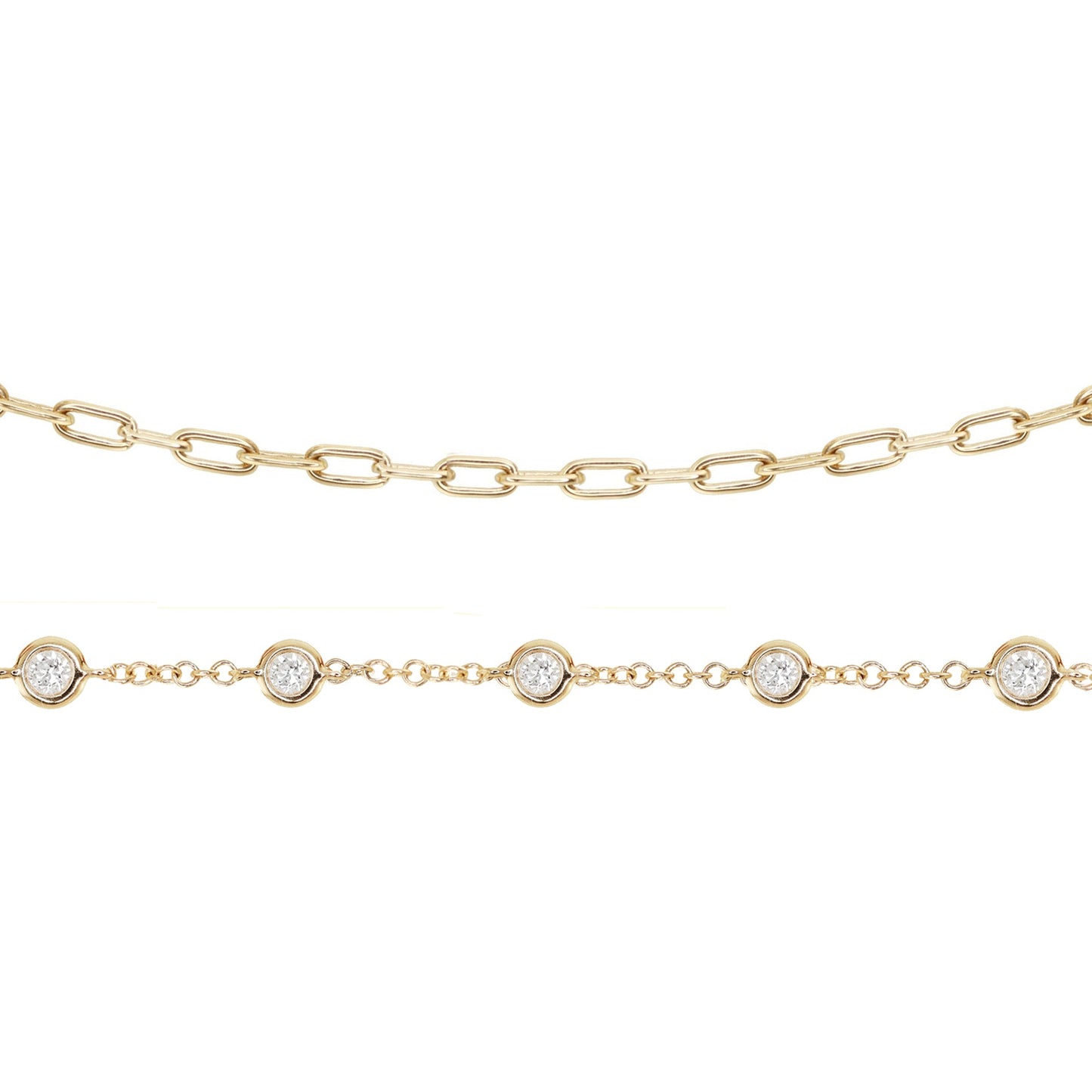 14kt gold two row five diamond bezel chain bracelet