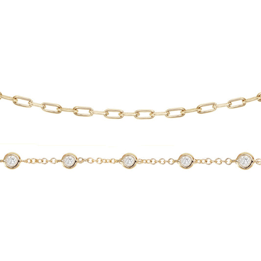 14kt gold two row five diamond bezel chain bracelet