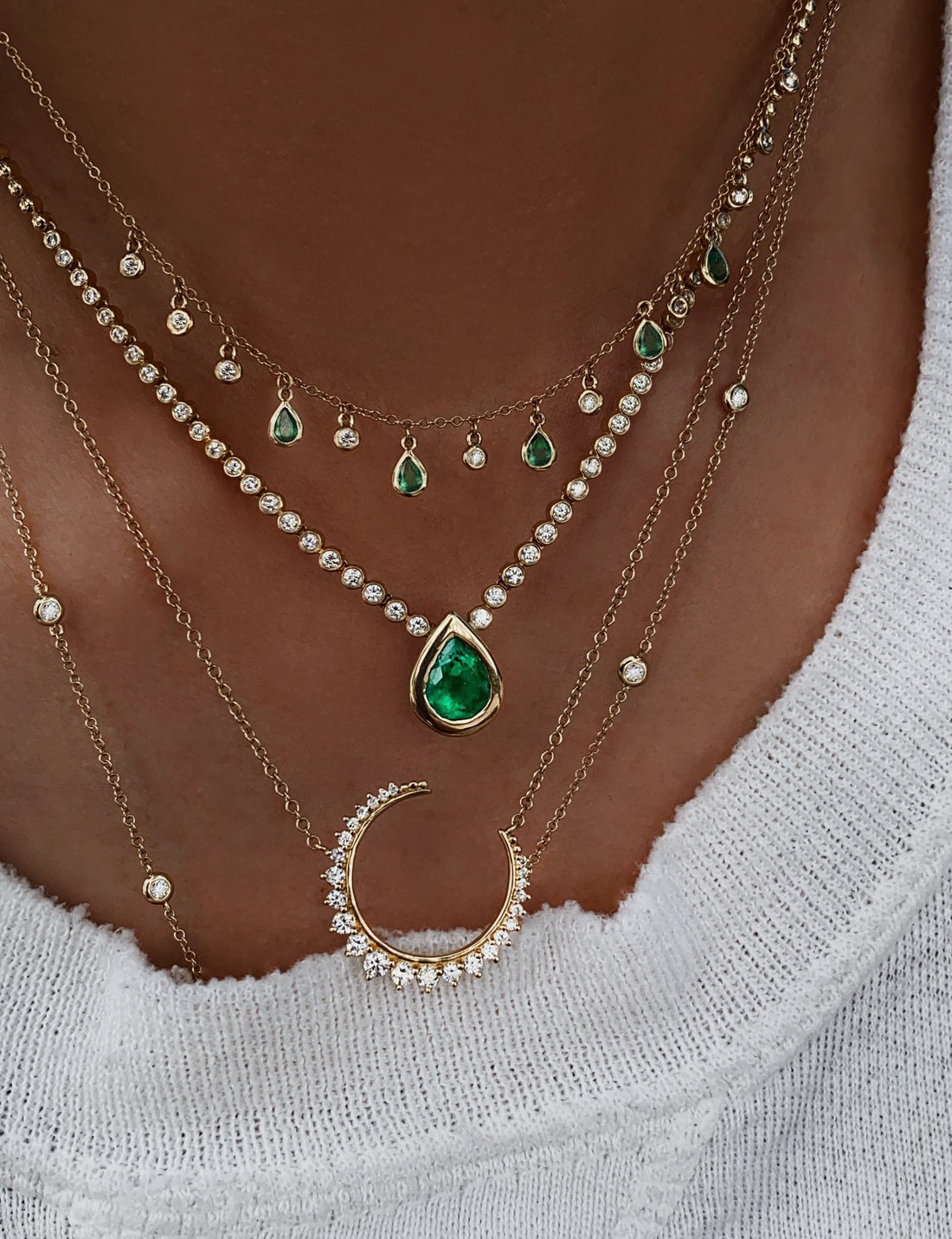 14kt gold and diamond emerald teardrop drip necklace – Luna Skye
