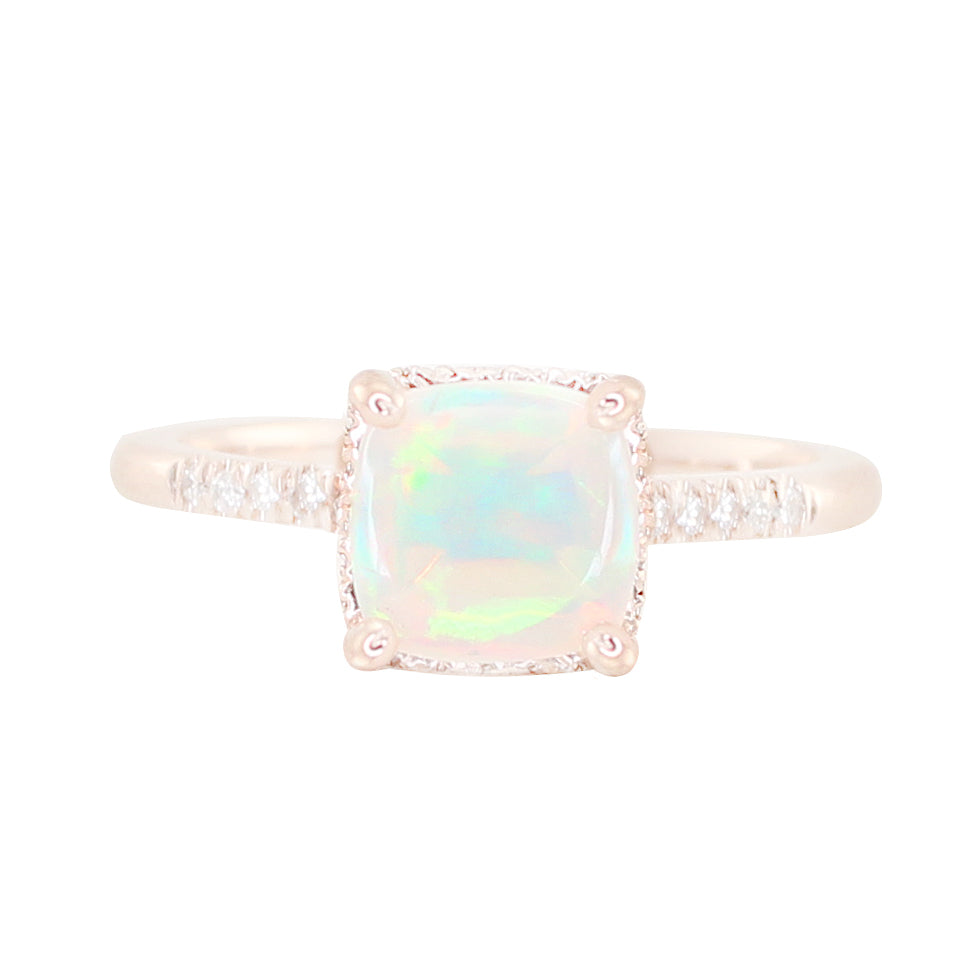 14kt gold and diamond solitaire cushion opal eternity ring – Luna Skye