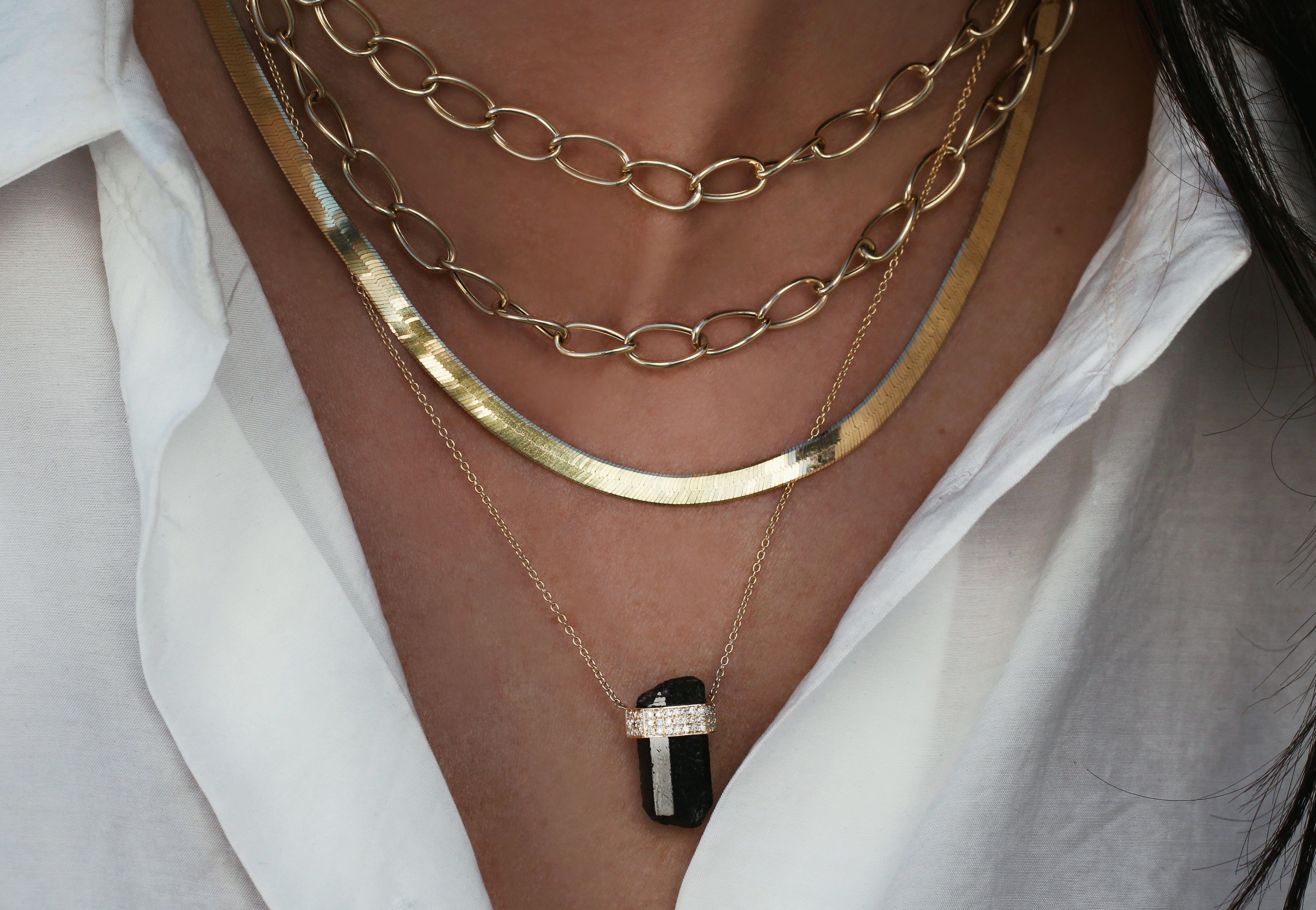 Layered Herringbone Chain Y Necklace - Necklaces