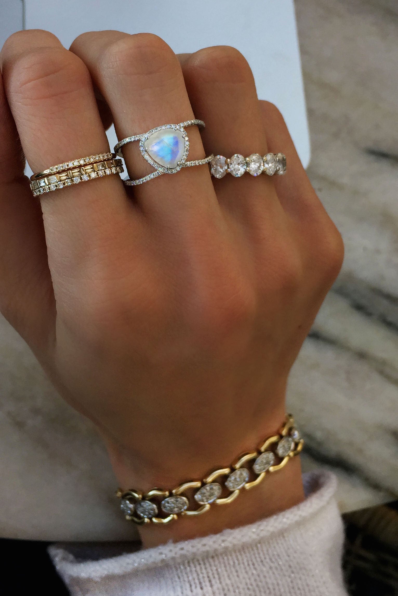 Double band sale moonstone ring