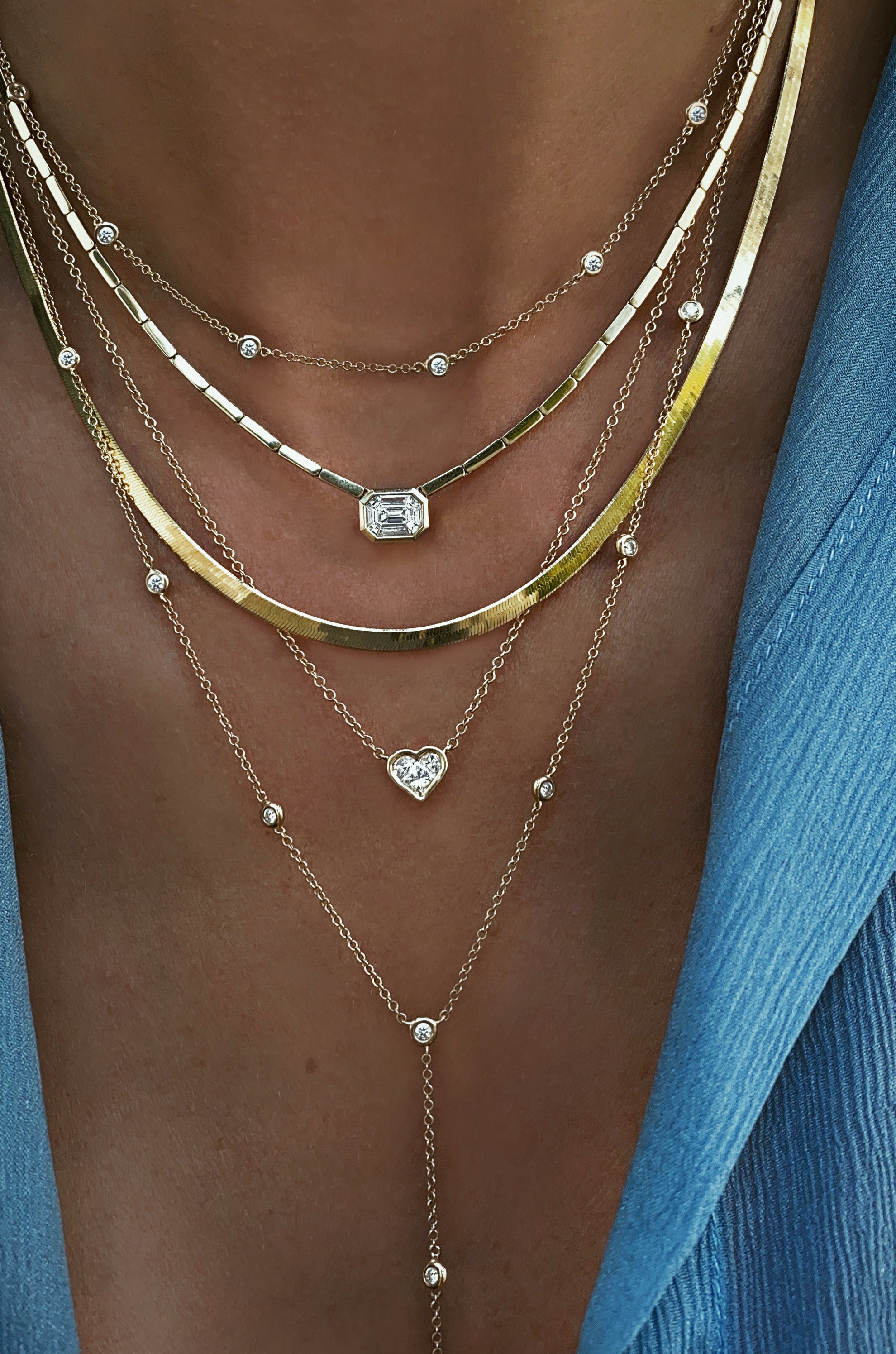 Chic Layered Halo Pendant Herringbone Chain Necklace Set – ArtGalleryZen