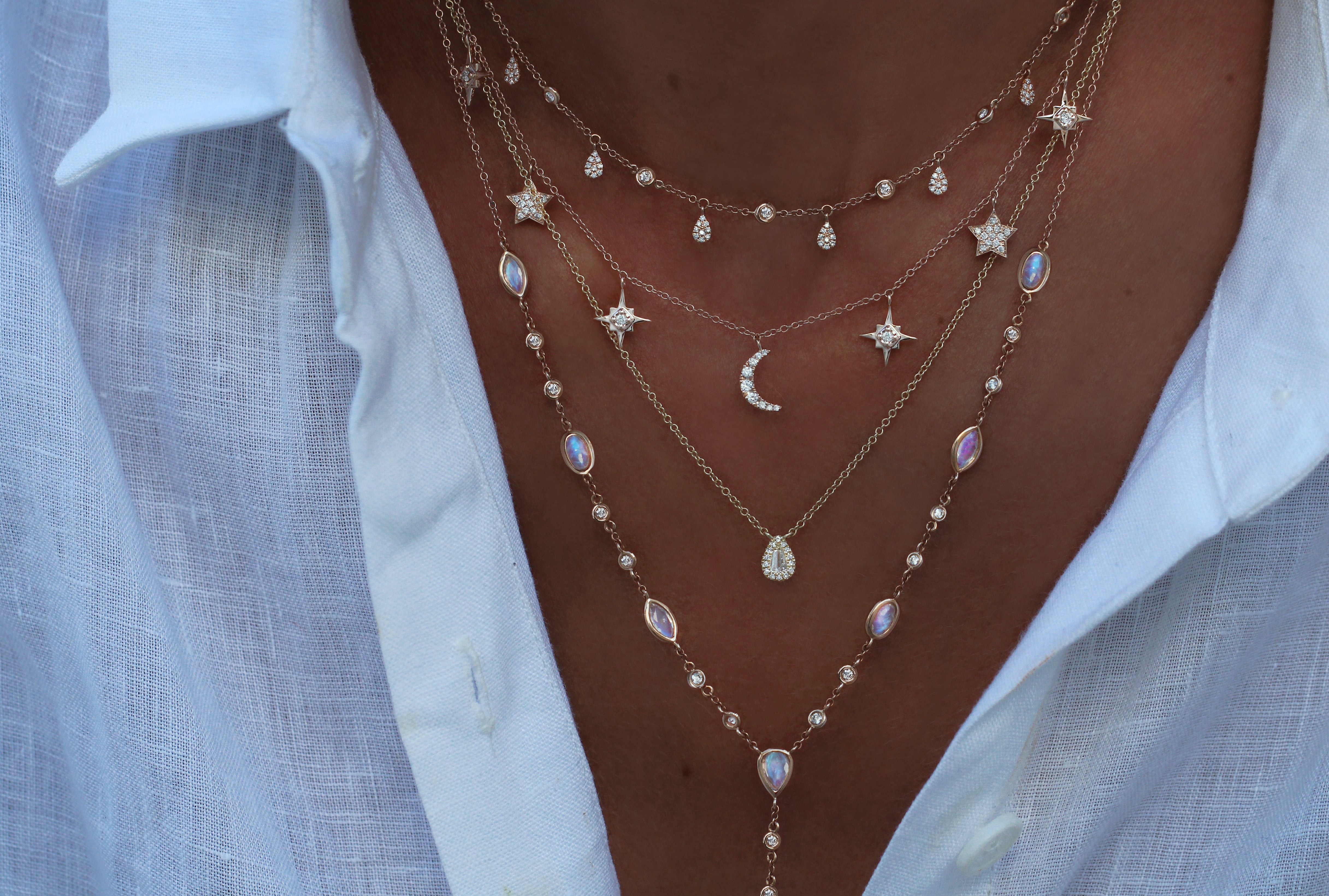 14kt gold and diamond bezel moonstone lariat necklace | Luna Skye