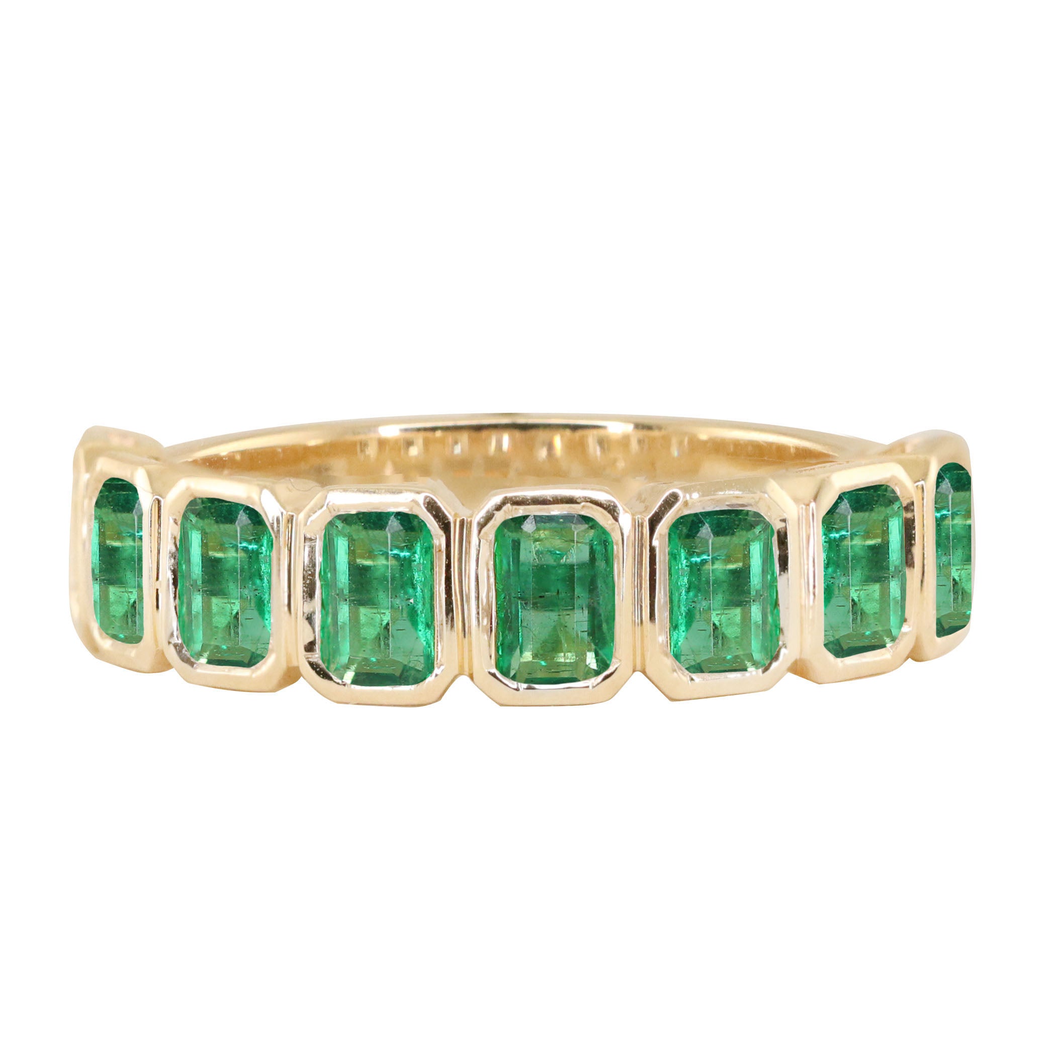 14kt gold emerald cut emerald bezel band – Luna Skye